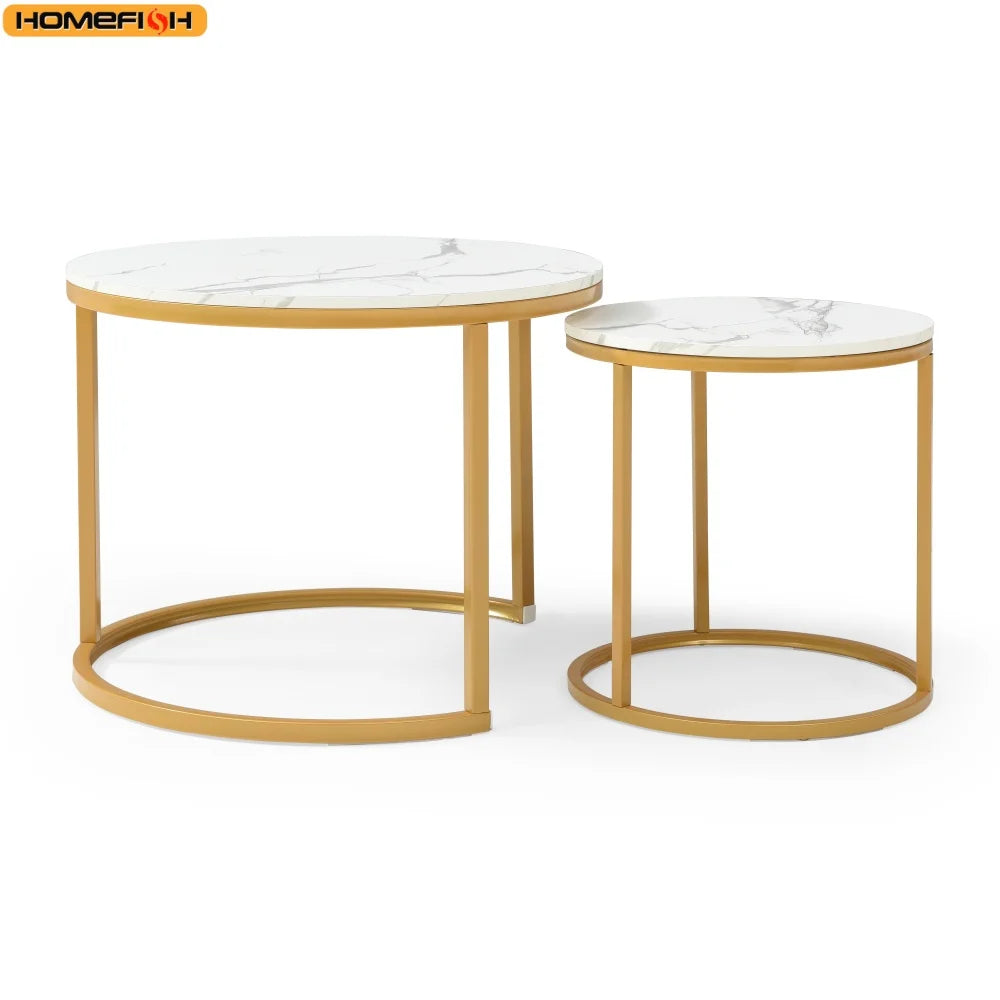 Two Piece Round Coffee Table End Table Nordic Marble Glass