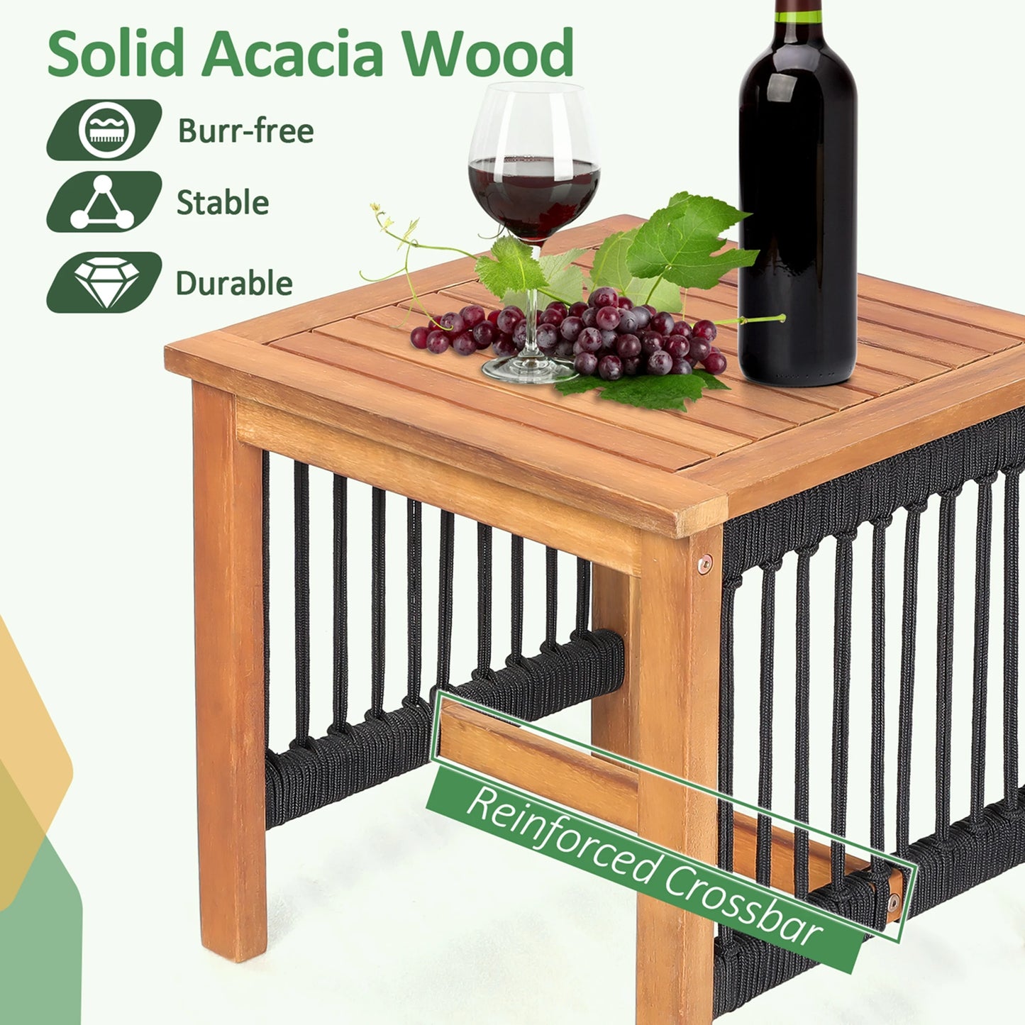 HOMASIS 3 Piece Patio Acacia Wood Bistro Table Rocking Chair