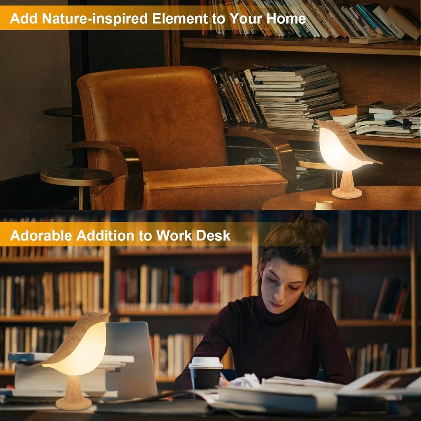 LED Touch Control Bird Lamp Art Deco Dimmable With USB C Rechargeable