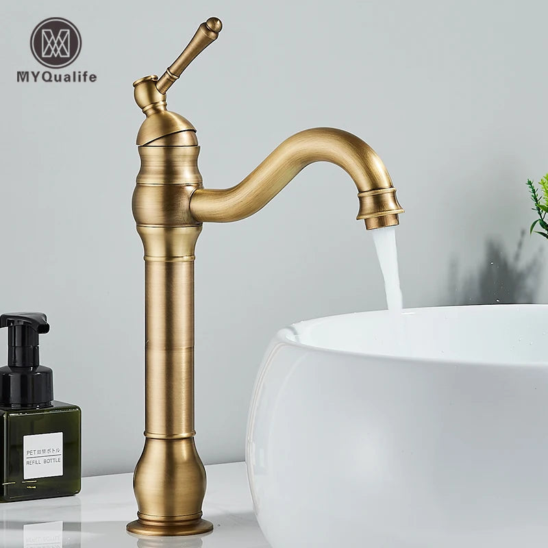 MYQualife Deck Mounted Bathroom Basin Faucet Hot and Cold Mixer