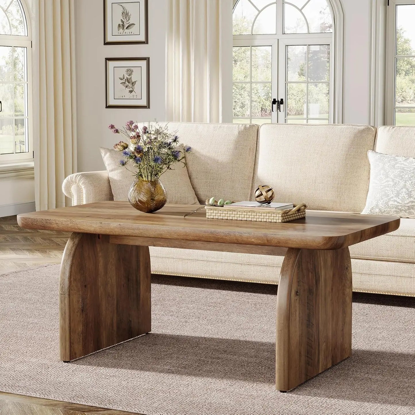 Little Tree Rectangle Wood Coffee Table Farmhouse Living Room Table
