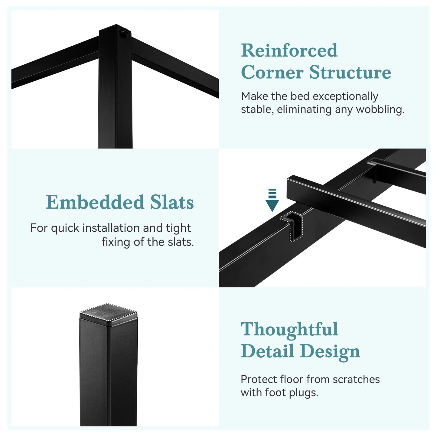HOOMI Canopy Bed Frame Four Poster With Metal Crossbars