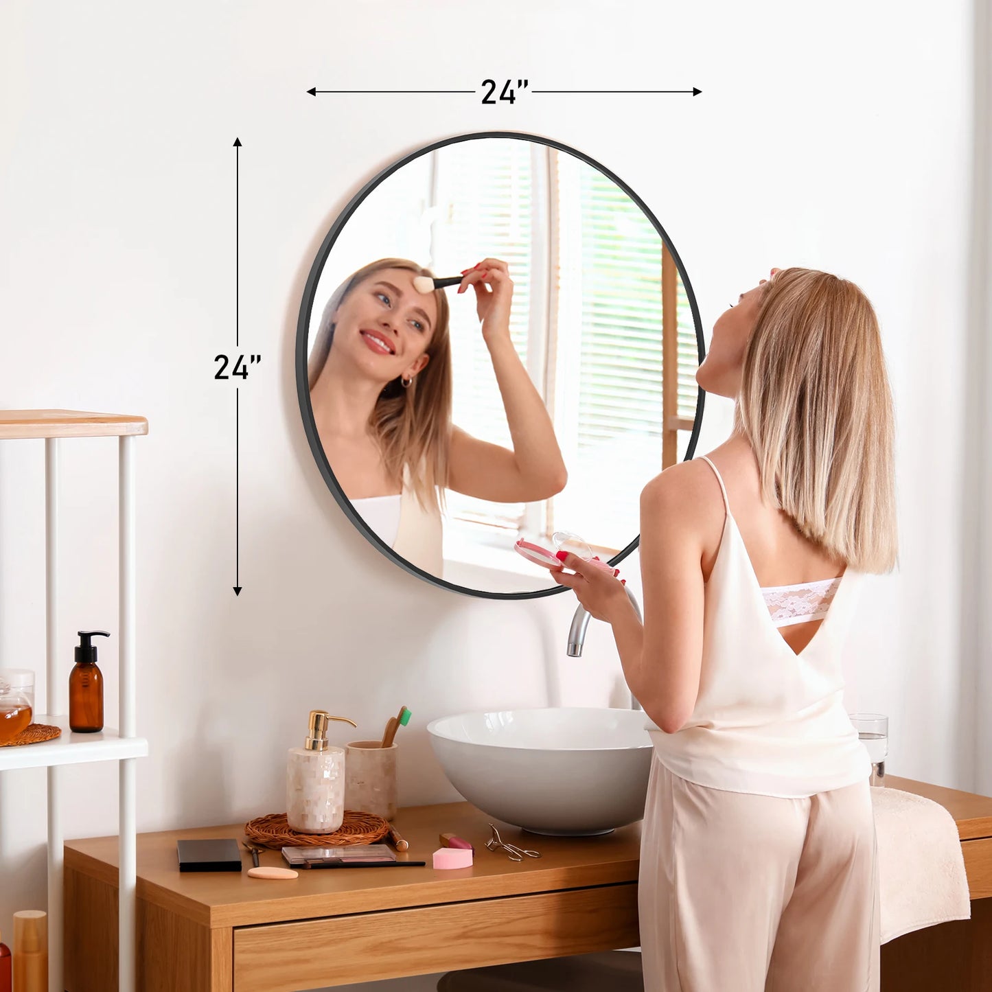 JHK Modern Vanity Round Mirror With Matte Metal Frame
