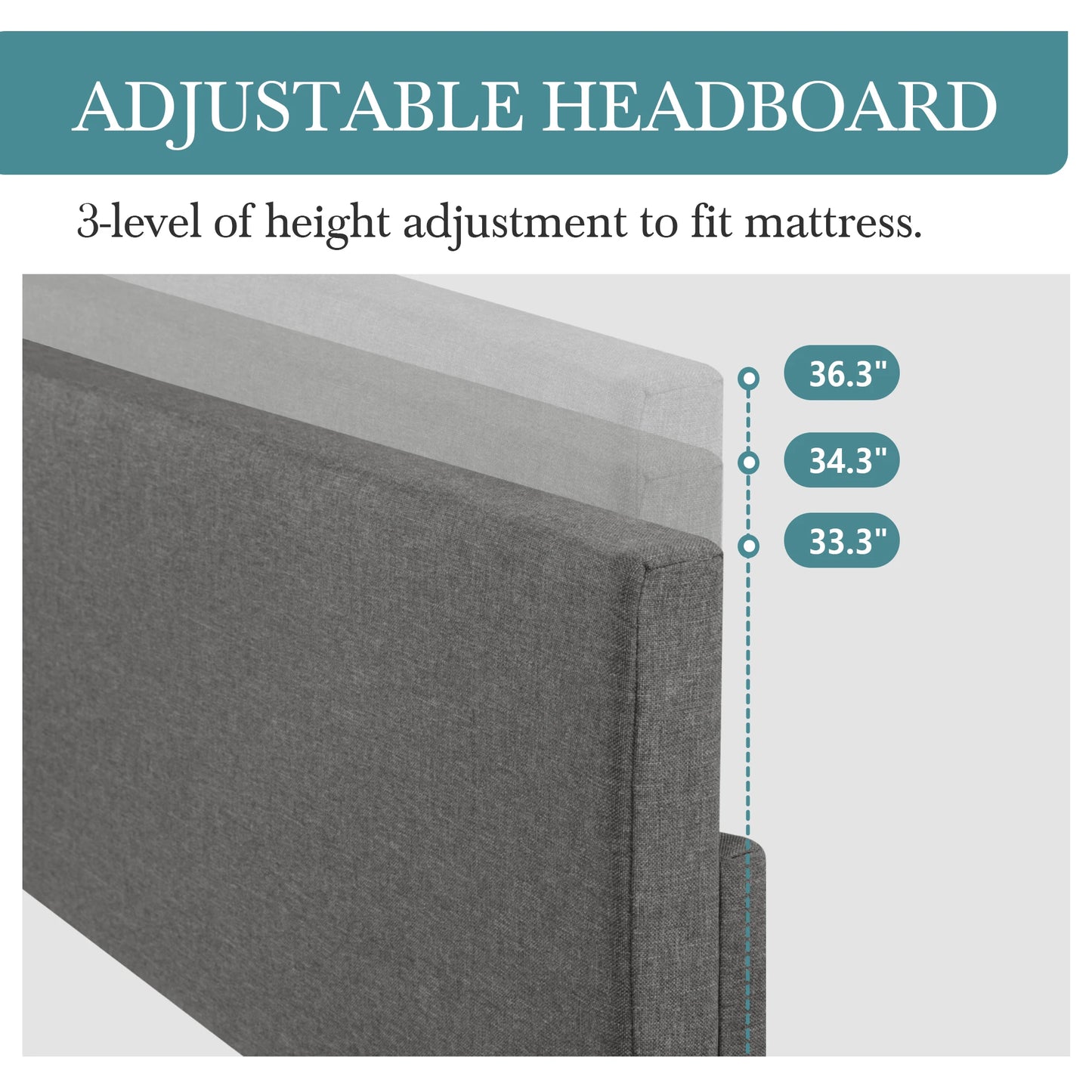 HOOMIC Upholstered Bed Frame With Adjustable Linen Headboard Quiet Support