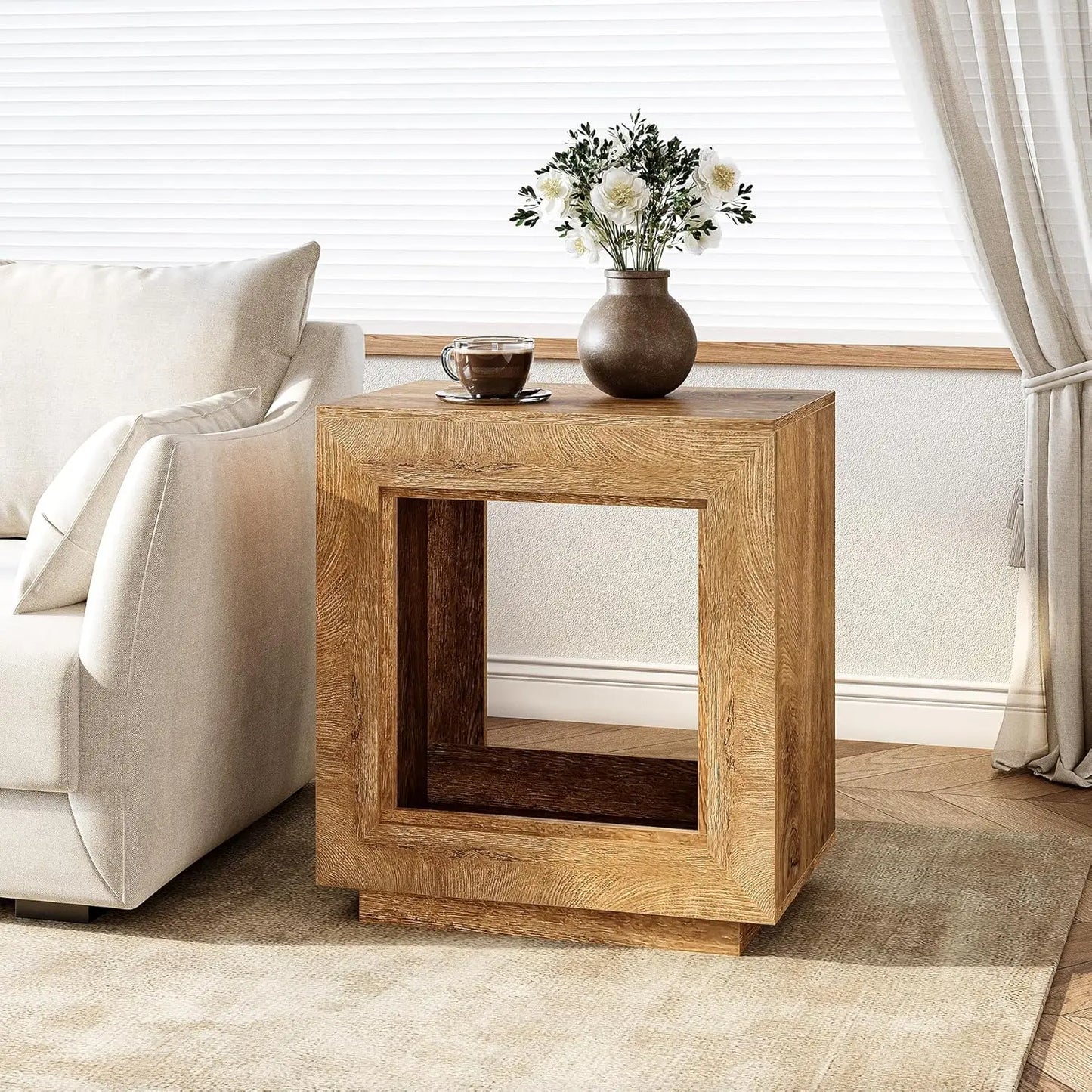 Little Tree End Table Two-Tier Wooden Side Table Farmhouse