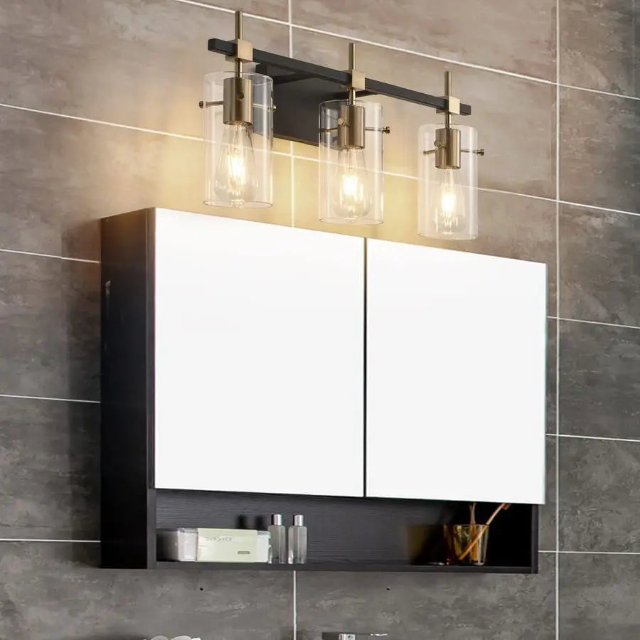 Vintage Vanity Lights 3-Light Glass Shade Bathroom Fixture Over Mirror