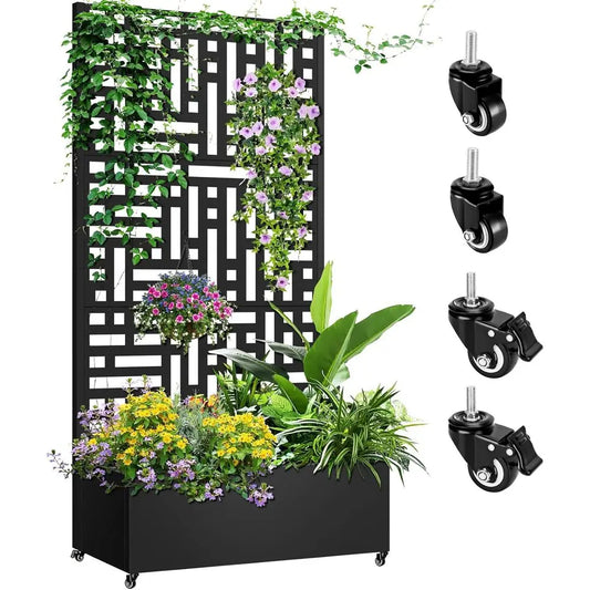 Metal Planter Box With Trellis And Locking Casters