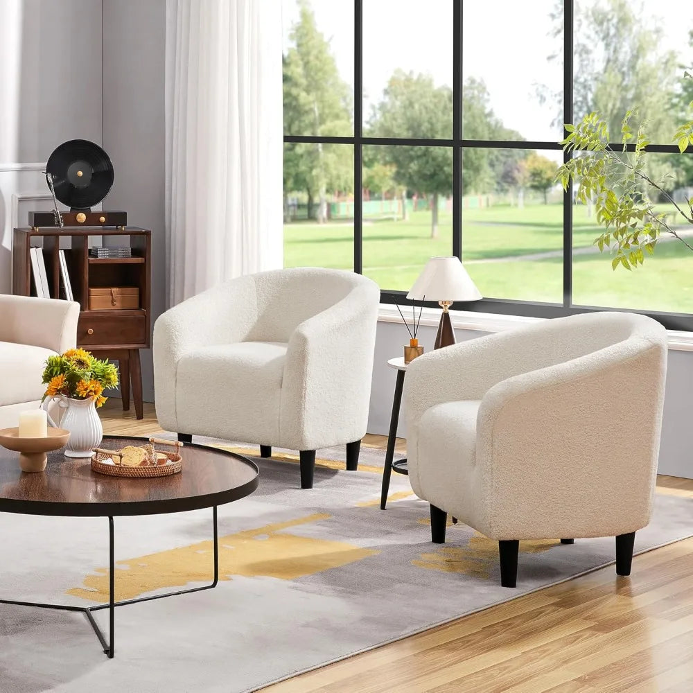 Boucle Barrel Chair With Sherpa Upholstery For Living Room