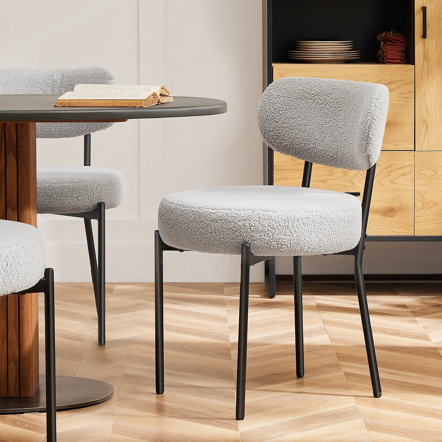 JHK Ergonomic Round Dining Chairs Set Plush Fabric Metal Legs
