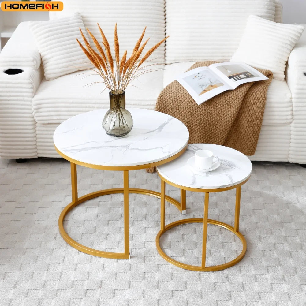 Two Piece Round Coffee Table End Table Nordic Marble Glass
