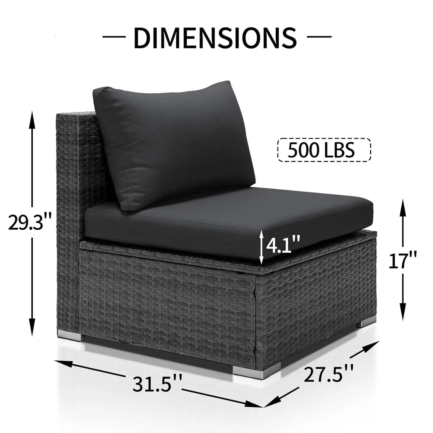 Modern Luxury Patio Armless Sofa Set 2 Piece Outdoor Wicker