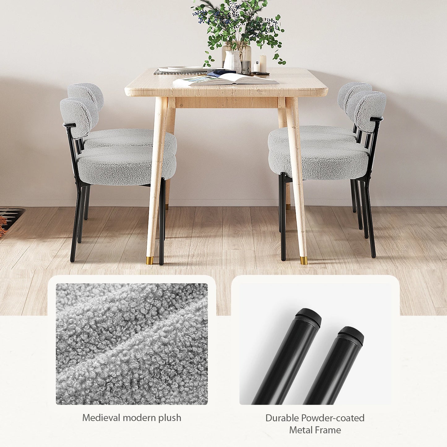 JHK Ergonomic Round Dining Chairs Set Plush Fabric Metal Legs