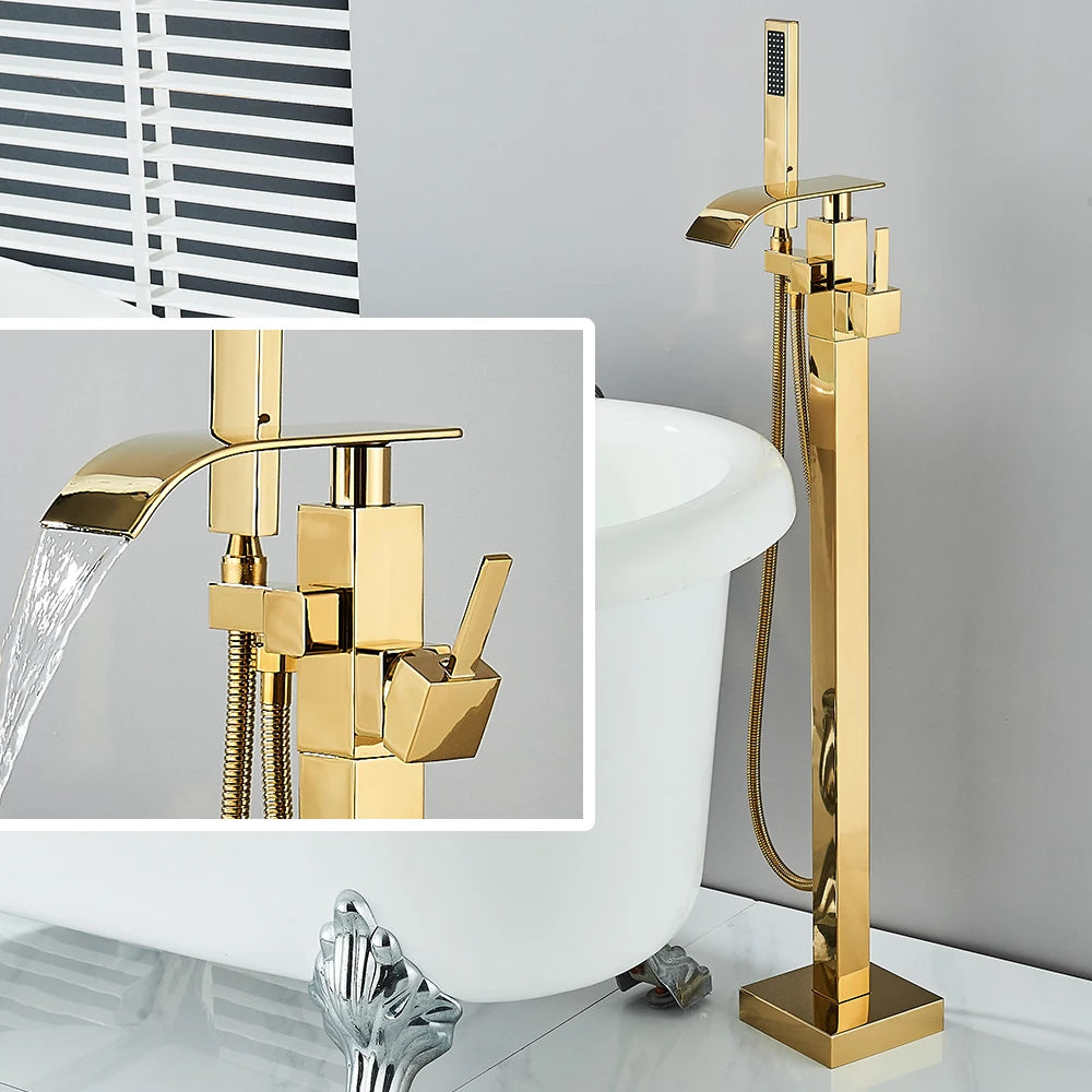 Quyanre Floor Standing Tub Faucet With Hand Shower