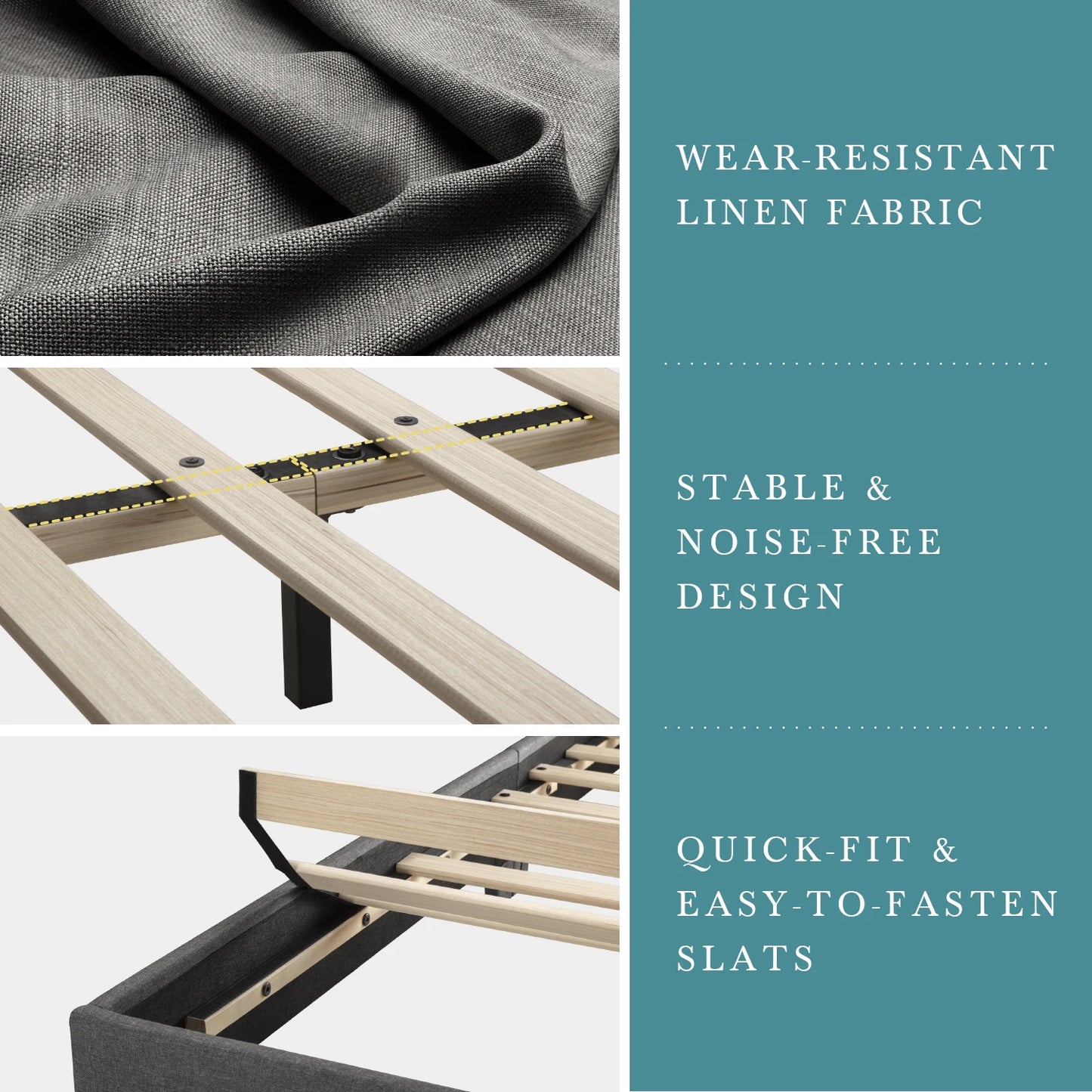 HOOMIC Upholstered Bed Frame With Adjustable Linen Headboard Quiet Support
