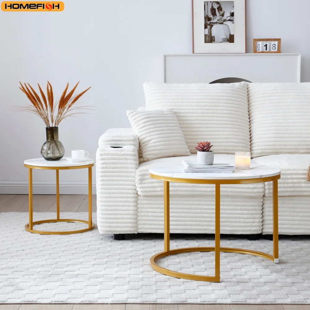 Two Piece Round Coffee Table End Table Nordic Marble Glass