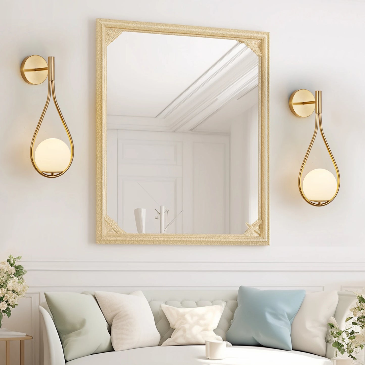 ARLGSITE Modern Golden Wall Sconces With Opal Glass Globe Set of 2