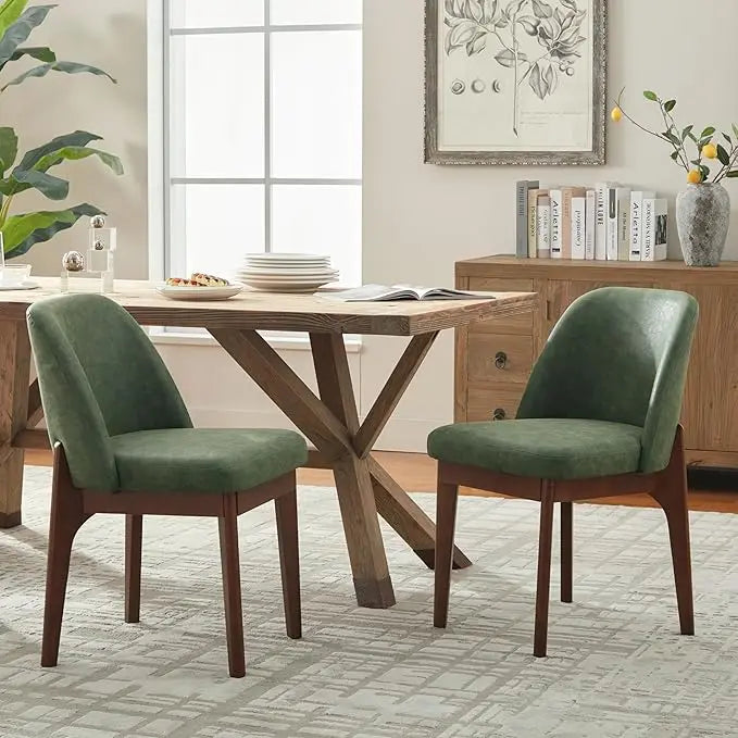 Pair of Faux Leather Dining Chairs with Wooden Legs
