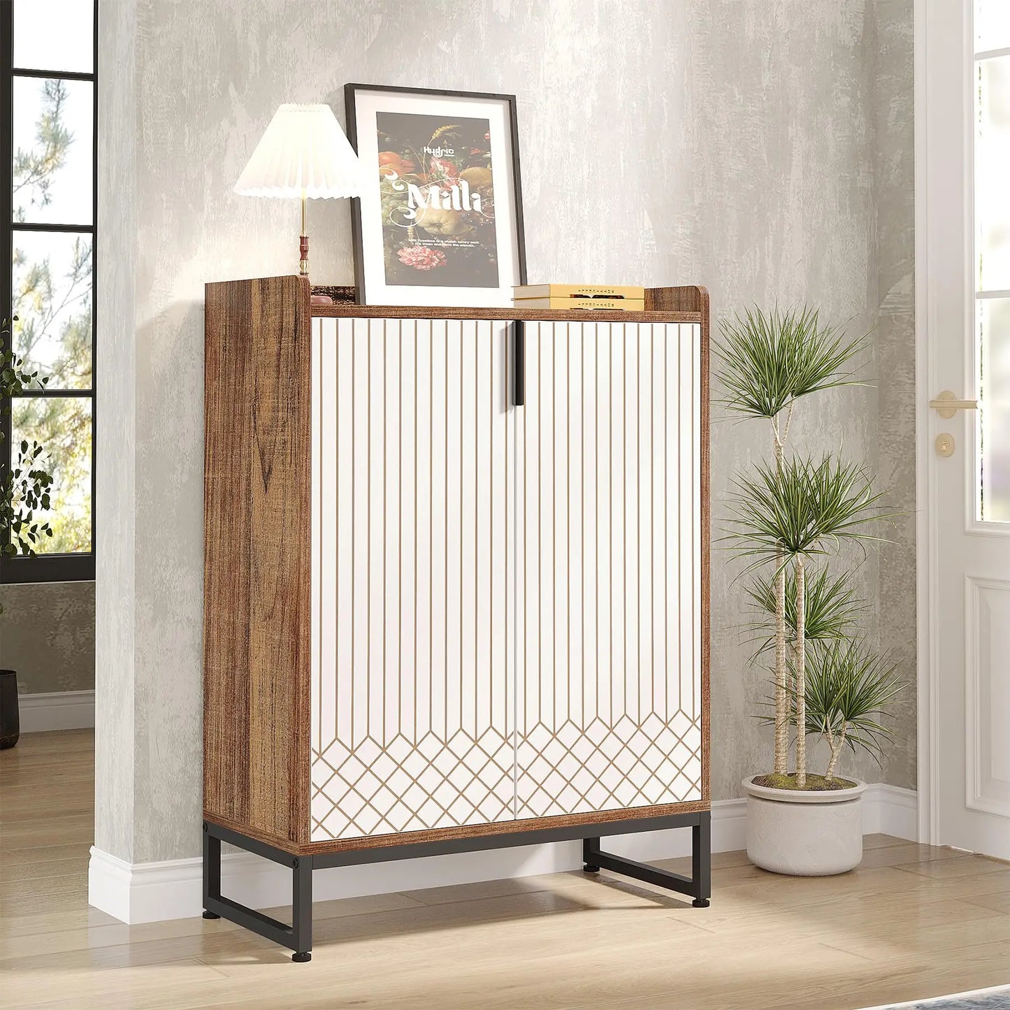 Tribesigns 5 Tier Shoe Cabinet With Doors Wooden Storage Organizer
