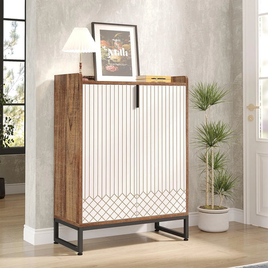 Tribesigns 5 Tier Shoe Cabinet With Doors Wooden Storage Organizer