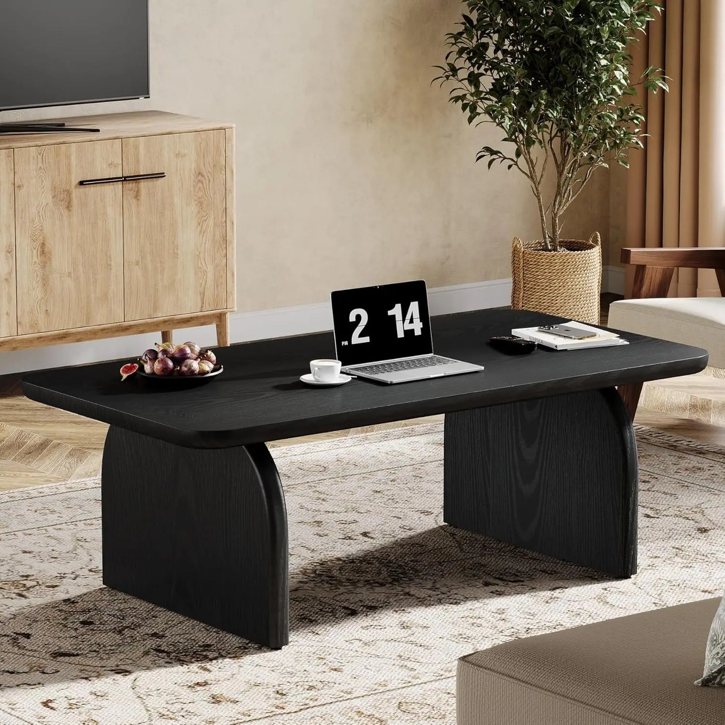 Little Tree Rectangle Wood Coffee Table Farmhouse Living Room Table