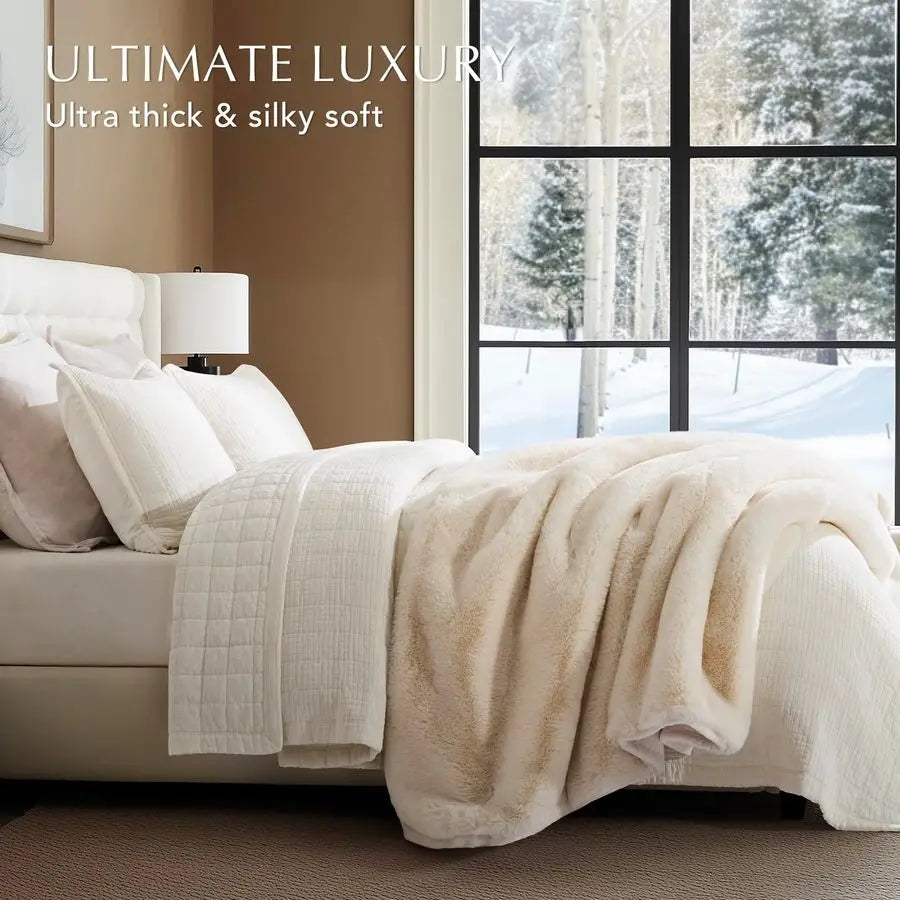 Ultimate Faux Fur Throw Blanket Plush Chinchilla For Sofa Bed