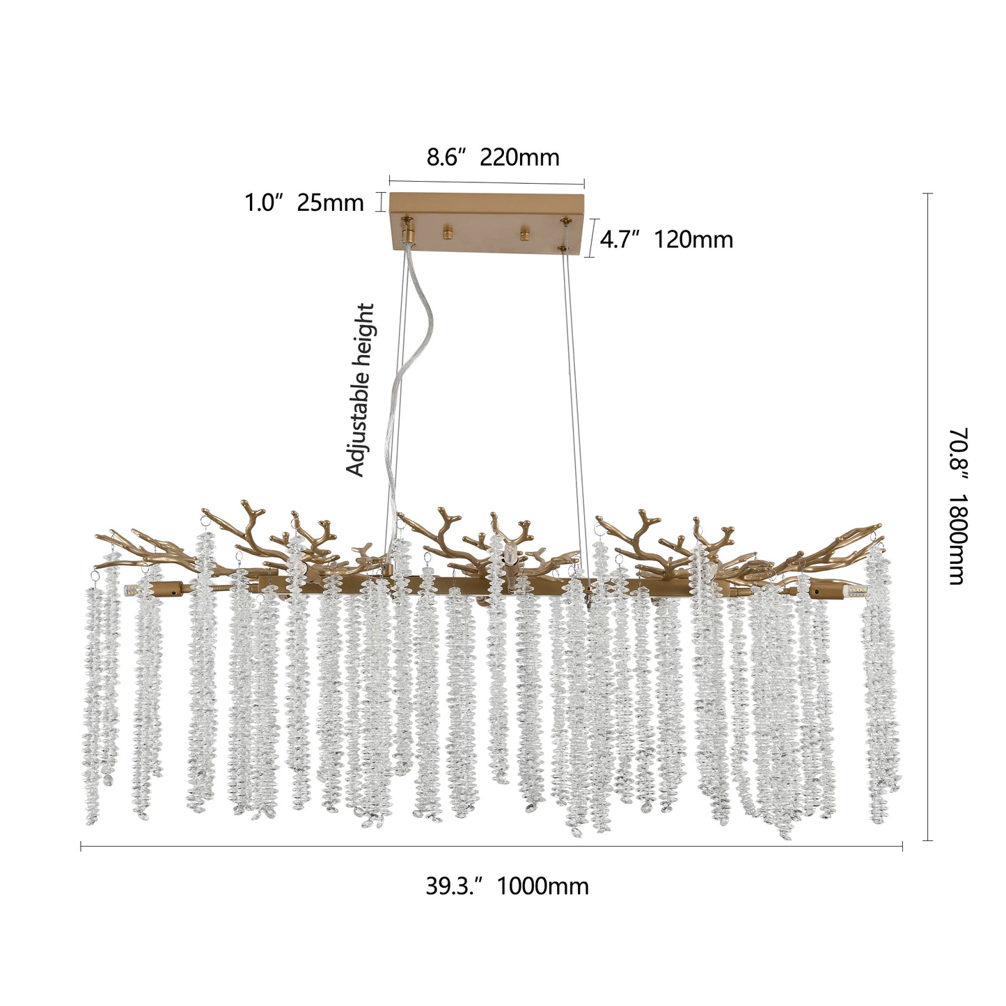 Chandelier With Cascading Crystal Strings for Living Room Semiflush Mount
