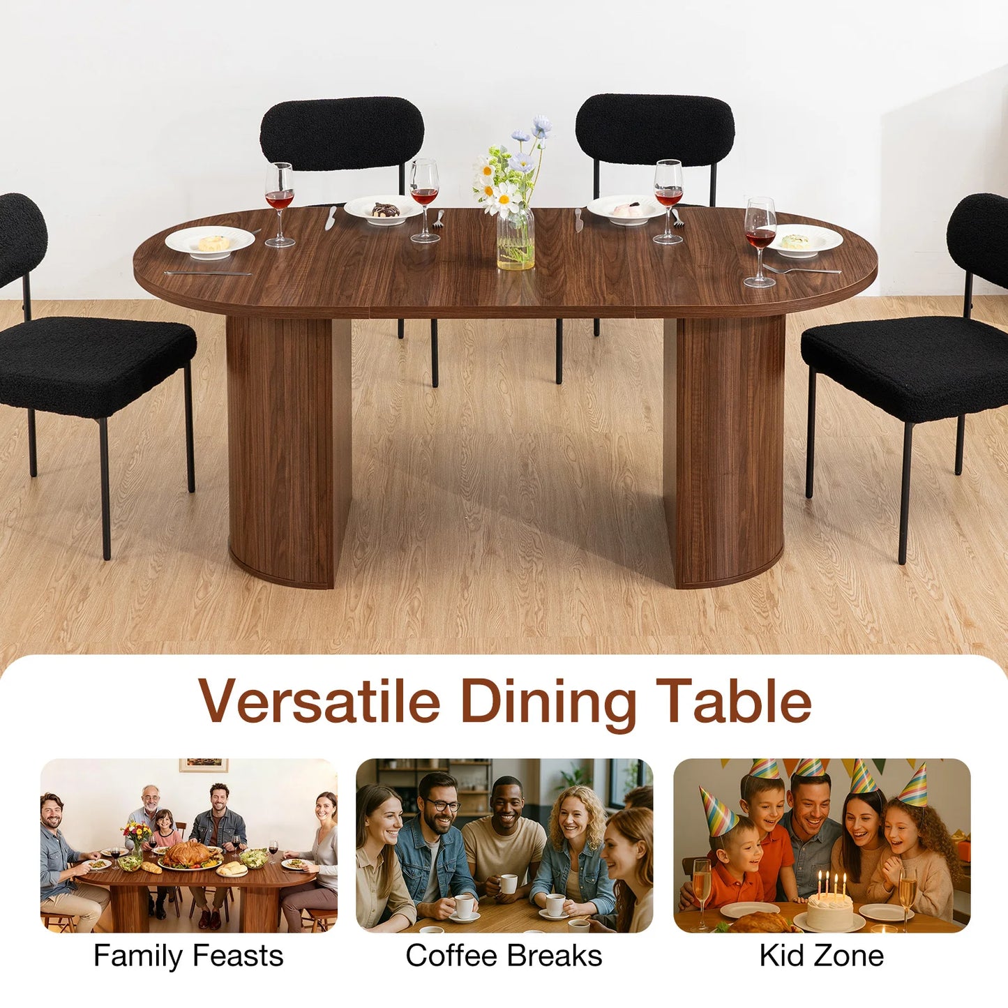 Wooden Oval Dining Table Seats Six To Eight Modern Base