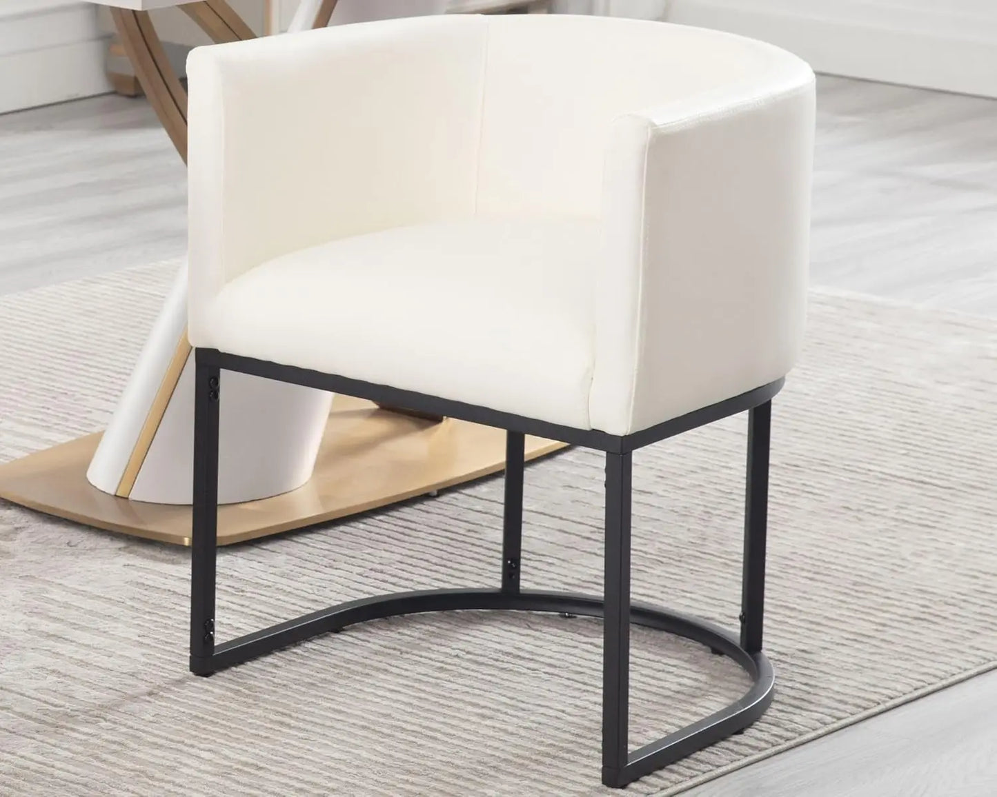 Faux Leather Dining Chair With Barrel Back And Gold Frame