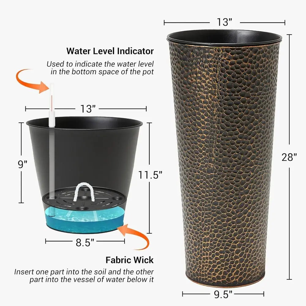 Hand-Hammered Metal Planters With Inside Pots Duo Set