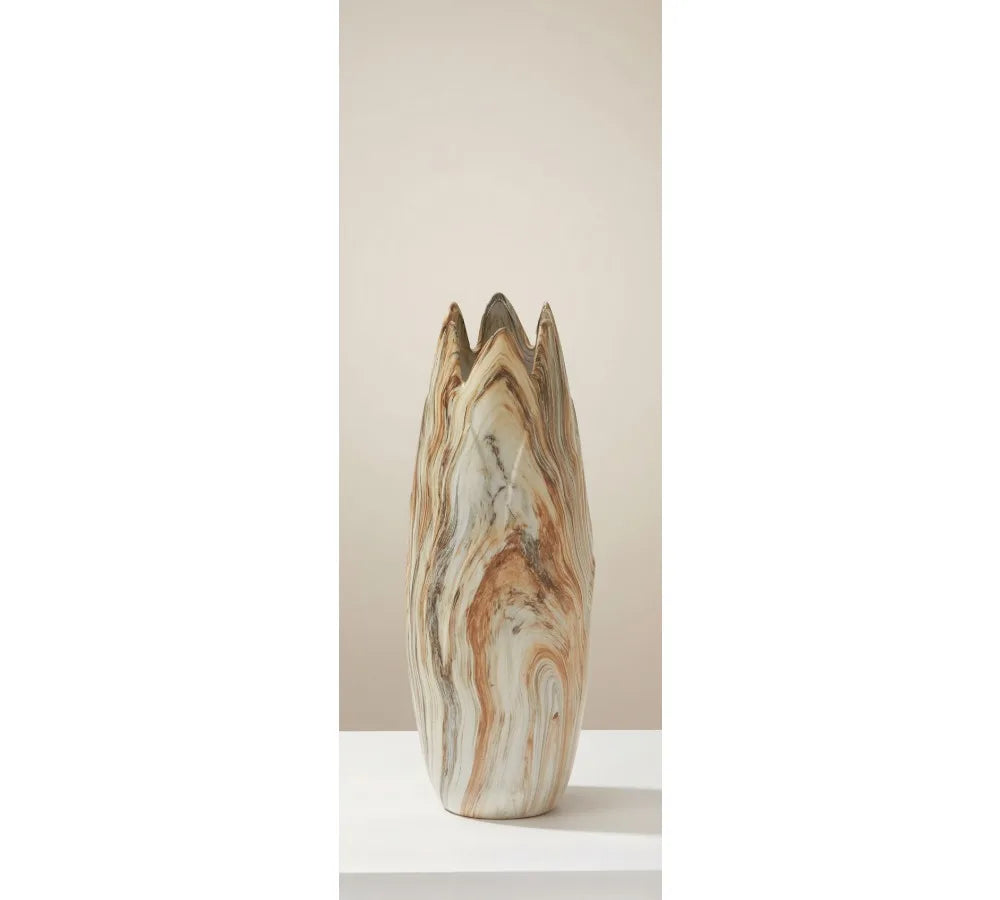 Modern Ceramic Vase With Marbled Finish Angled Edge Rustic Accents