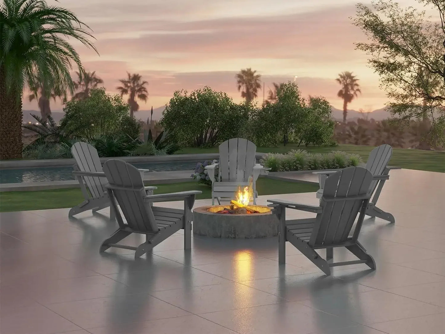 Weather Resistant Folding Adirondack Chairs 2 Pack With Cup Holders