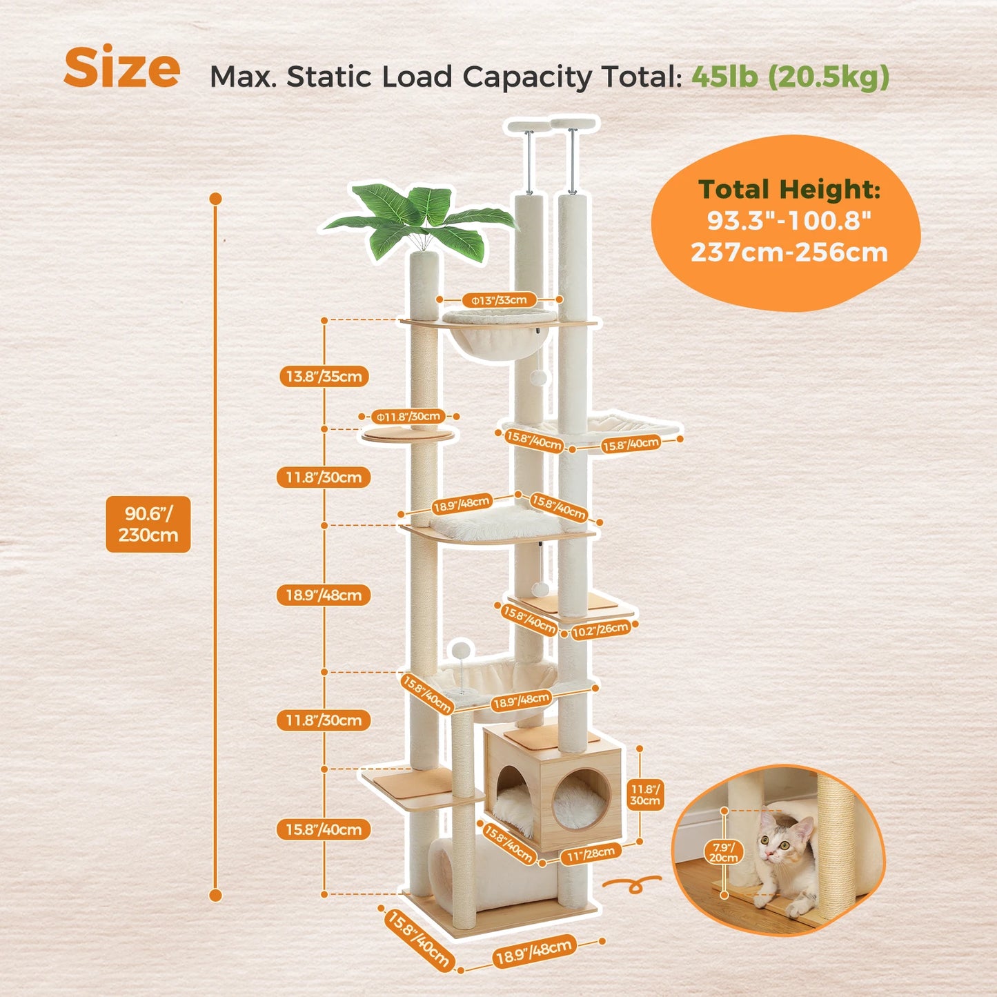 PAWZ Road Height Adjustable Cat Tree With Large Hammock