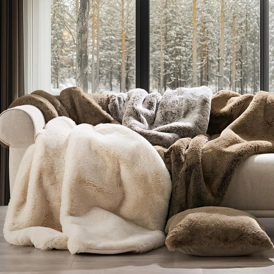 Ultimate Faux Fur Throw Blanket Plush Chinchilla For Sofa Bed