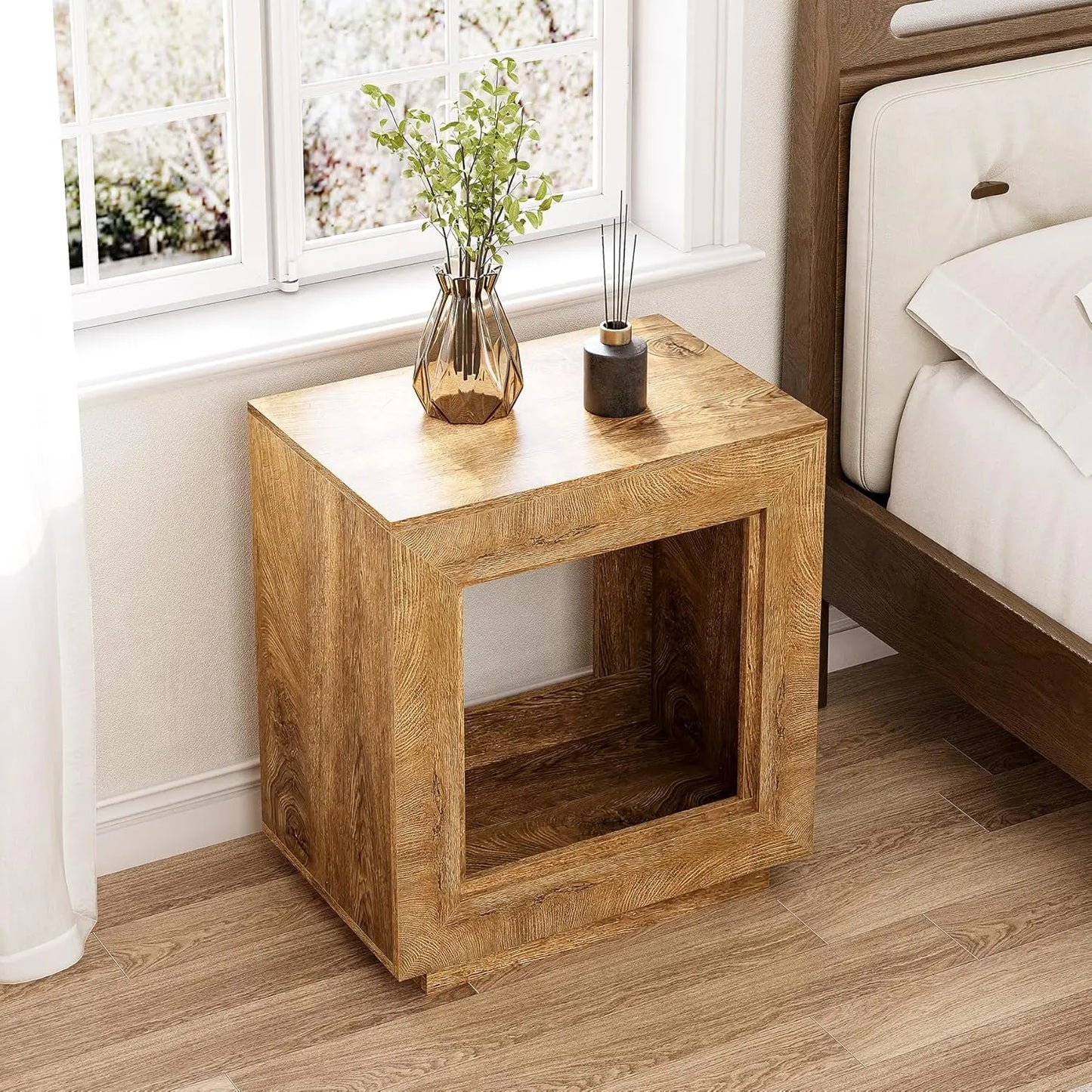 Little Tree End Table Two-Tier Wooden Side Table Farmhouse