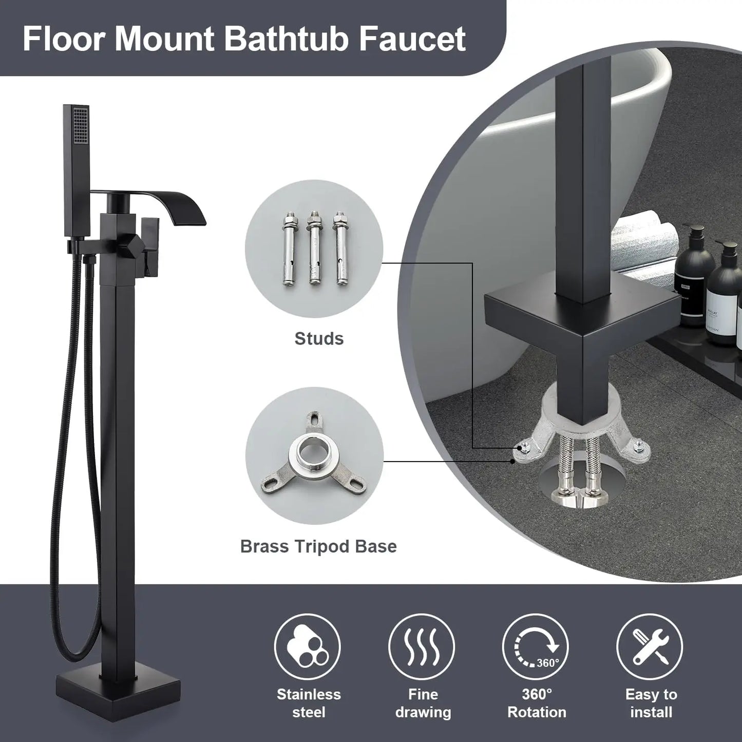 Quyanre Floor Standing Tub Faucet With Hand Shower