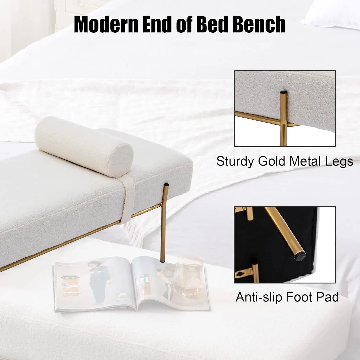 Modern Upholstered End Of Bed Bench With Detachable Pillow