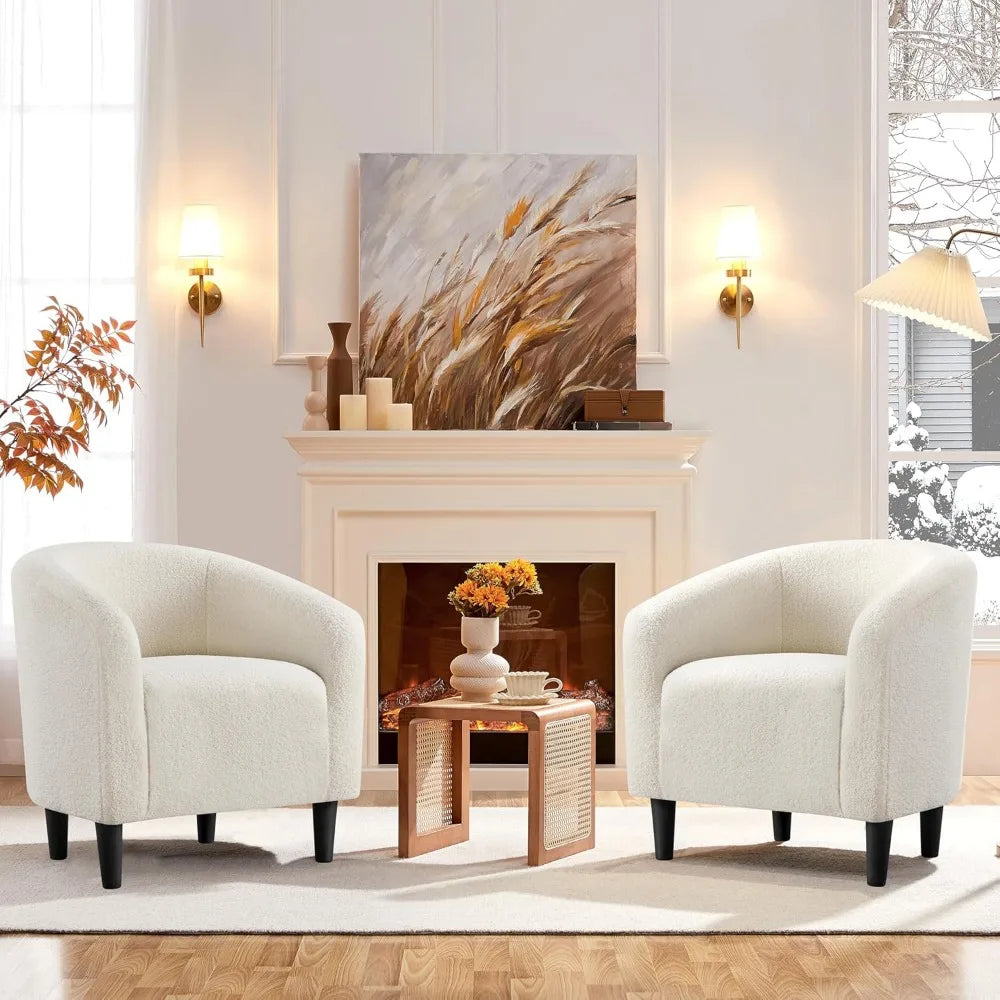 Boucle Barrel Chair With Sherpa Upholstery For Living Room