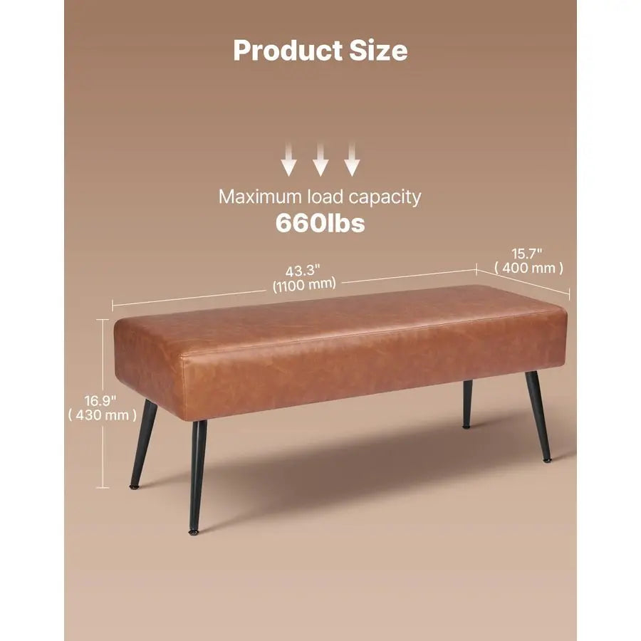 XMSJ PU Leather Bedroom Bench With Metal Legs And Stitching