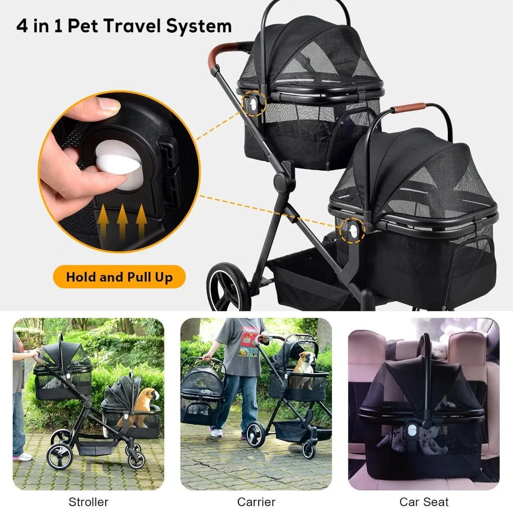Lightweight Foldable Double Pet Stroller For Cats And Dogs