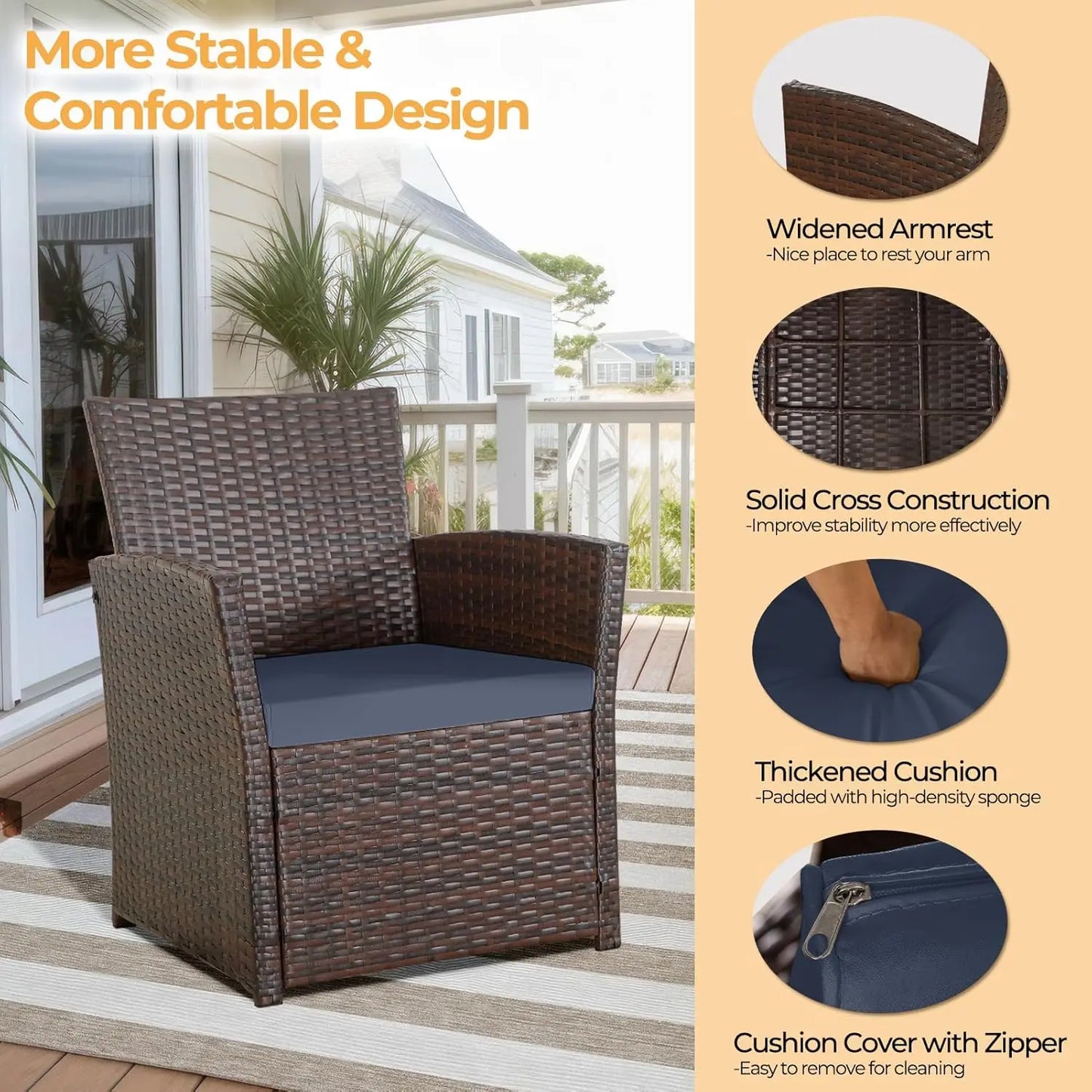 Outdoor 4-Piece Rattan Patio Furniture Set With Table And Chairs