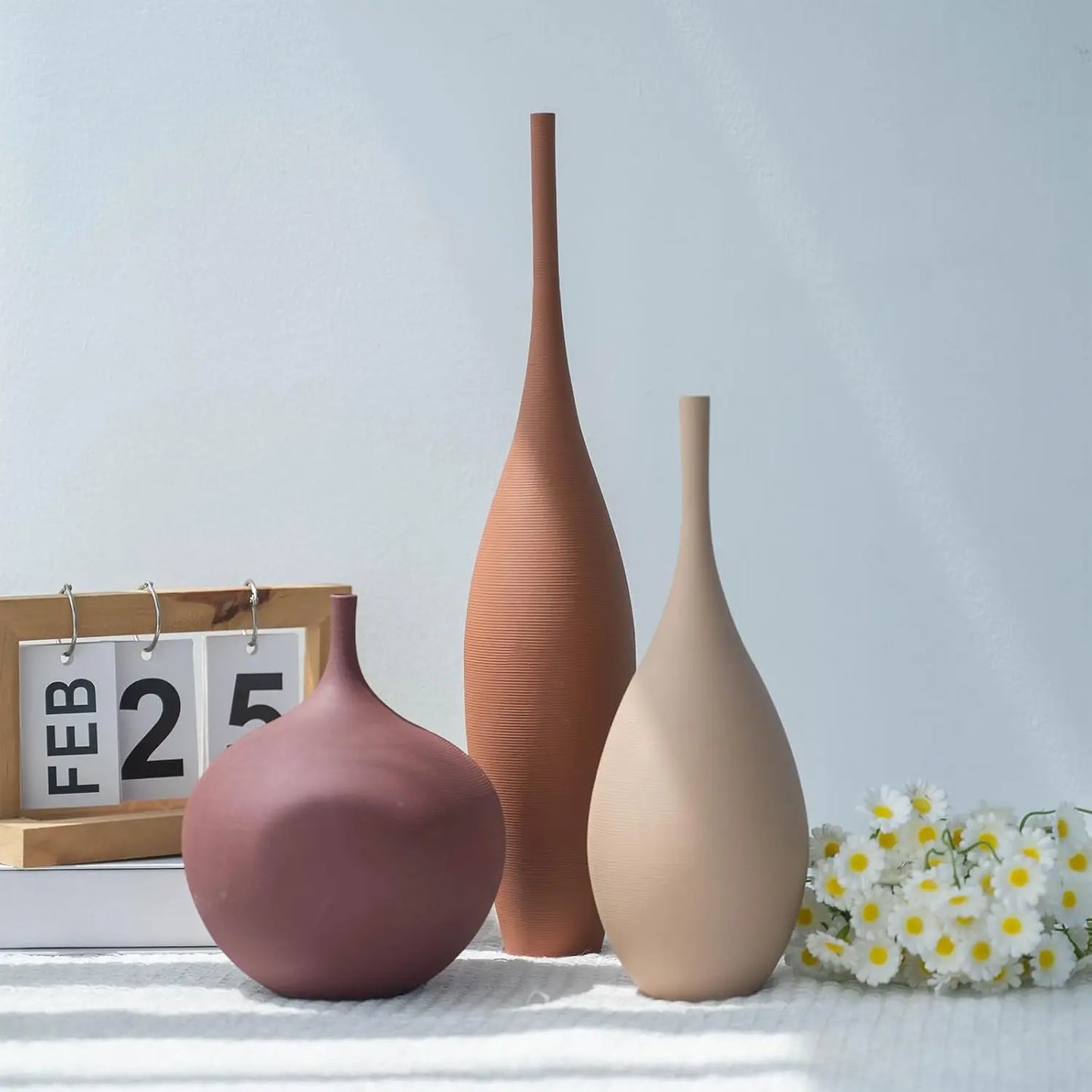 Set of 3 Modern Ceramic Vases Farmhouse Minimalist Centerpieces