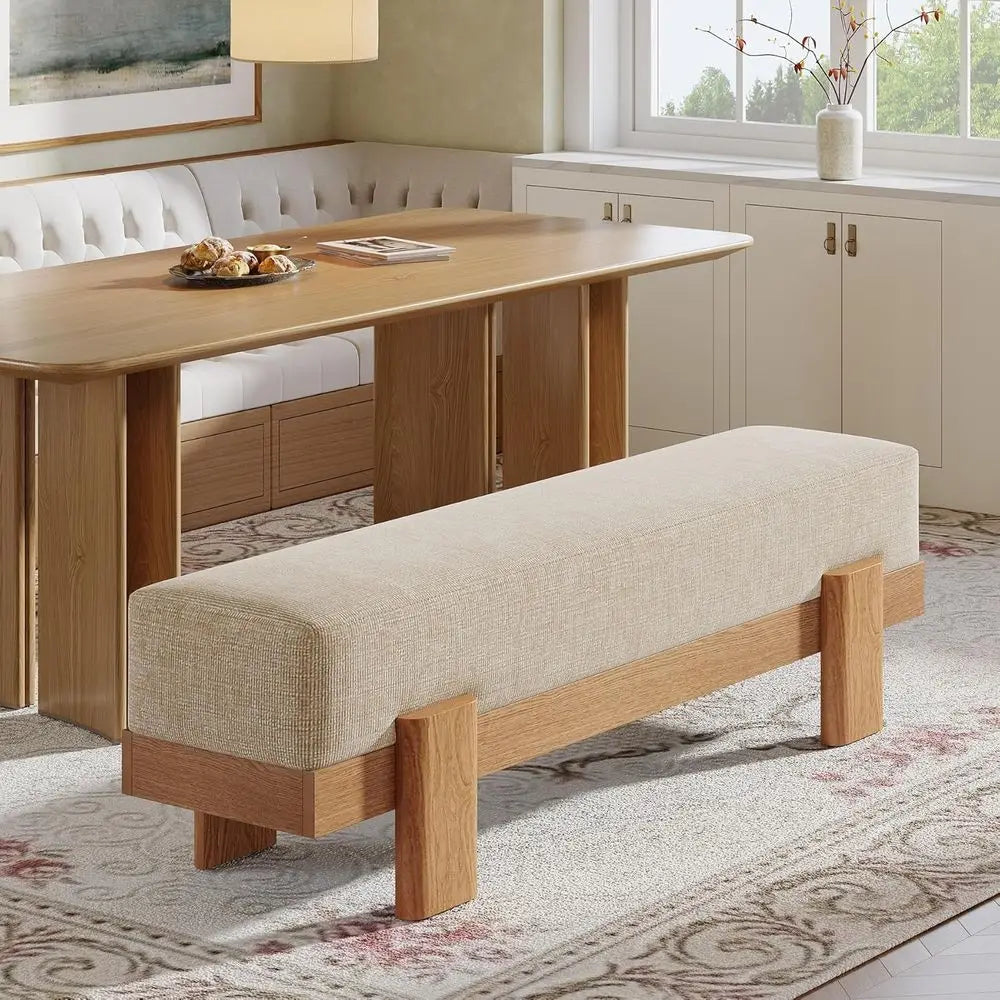 LuxeMerge Upholstered Dining Bench With Fabric Padded Seat MDF Frame
