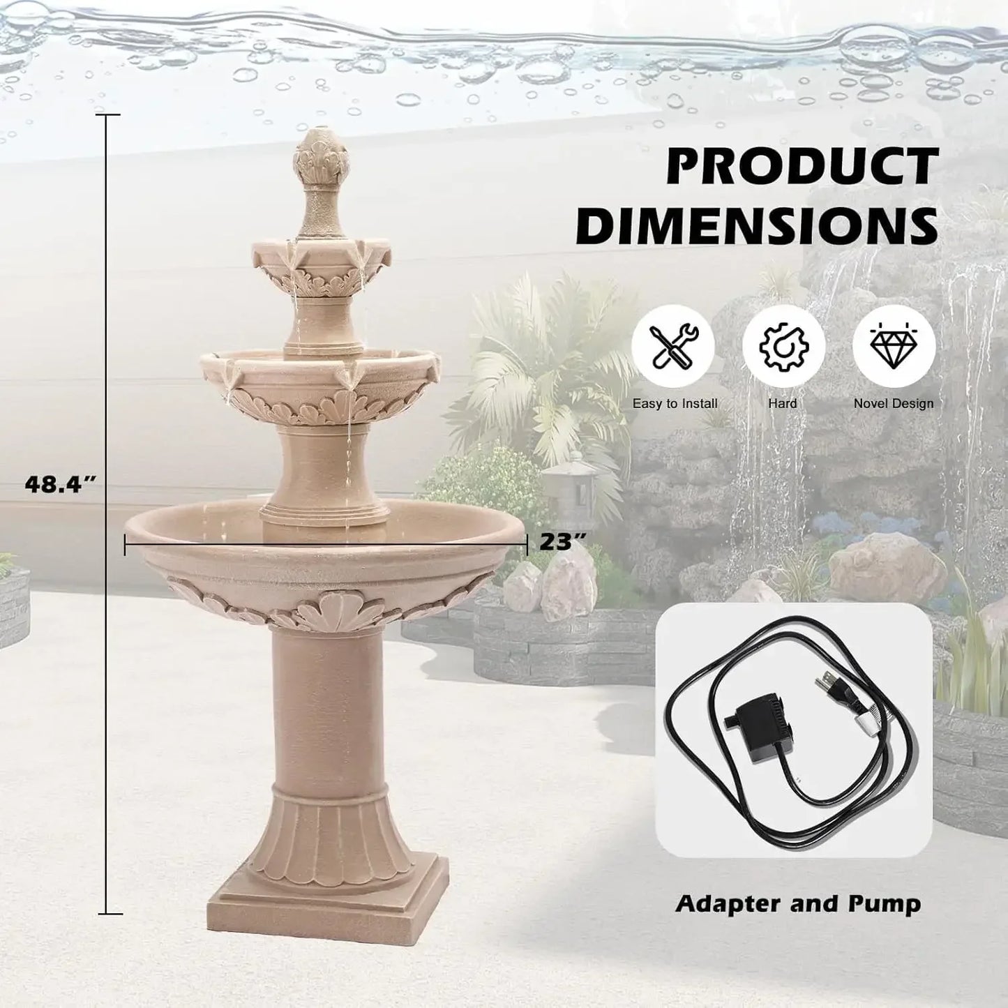 Outdoor Garden Waterfall Fountain With Bubbler Pineapple Top