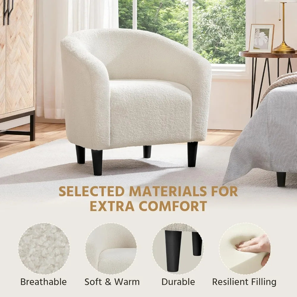 Boucle Barrel Chair With Sherpa Upholstery For Living Room
