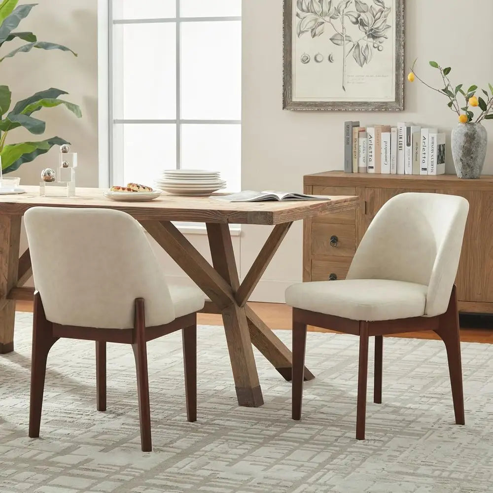 Pair of Faux Leather Dining Chairs with Wooden Legs