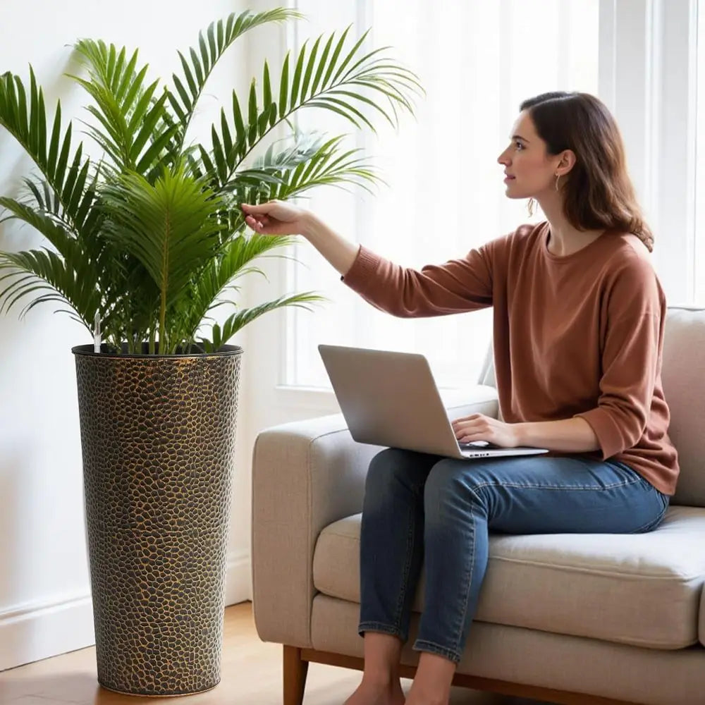 Hand-Hammered Metal Planters With Inside Pots Duo Set