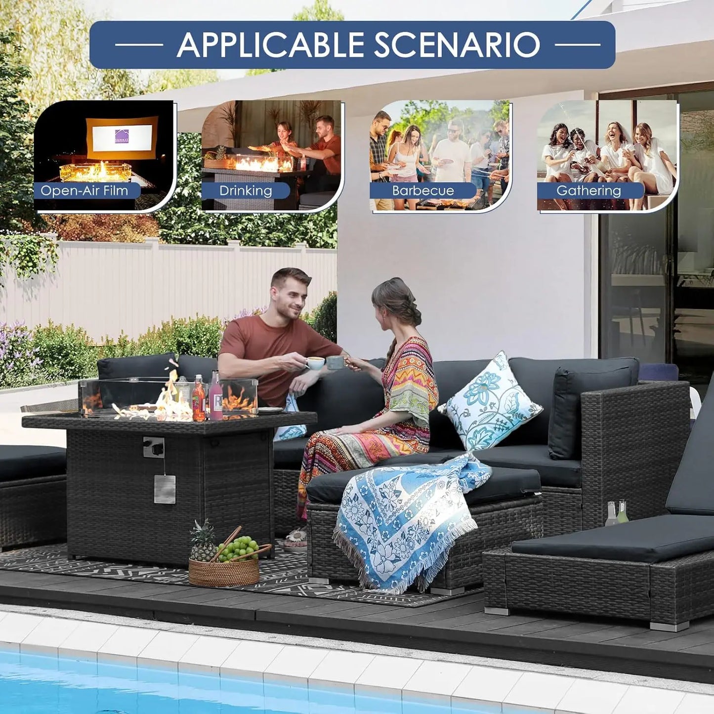 Modern Luxury Patio Armless Sofa Set 2 Piece Outdoor Wicker