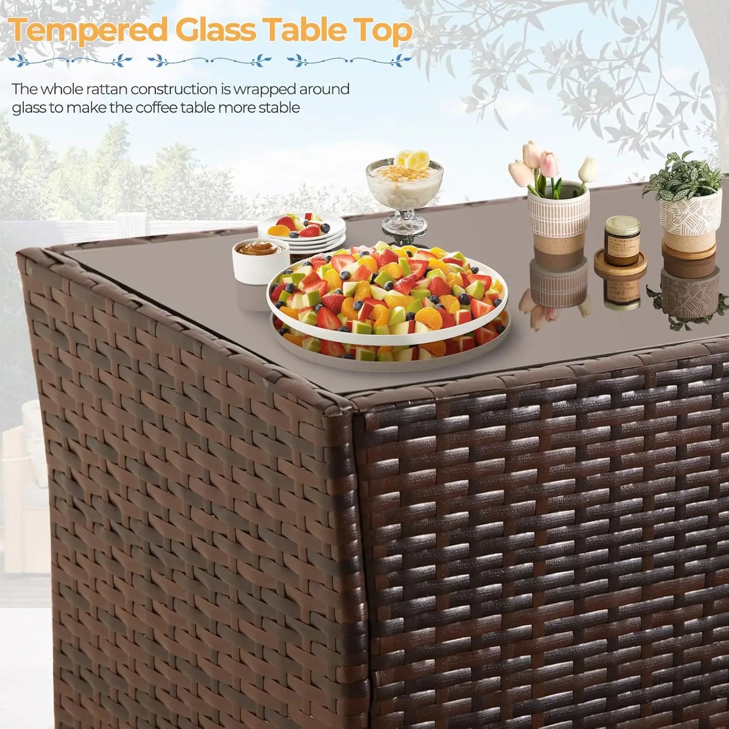 Outdoor 4-Piece Rattan Patio Furniture Set With Table And Chairs