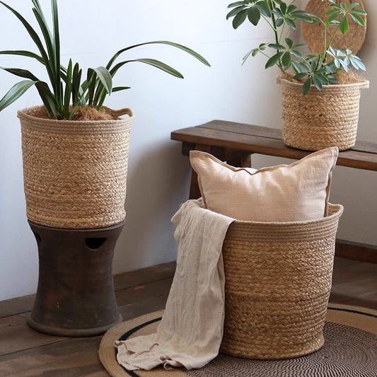 Natural Cylinder Storage And Planter Basket For Home Organization