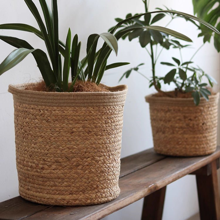 Natural Cylinder Storage And Planter Basket For Home Organization